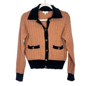 Marled Sweater Womens XS Brown Black Colorblock Cable Knit Button Down Cardigan